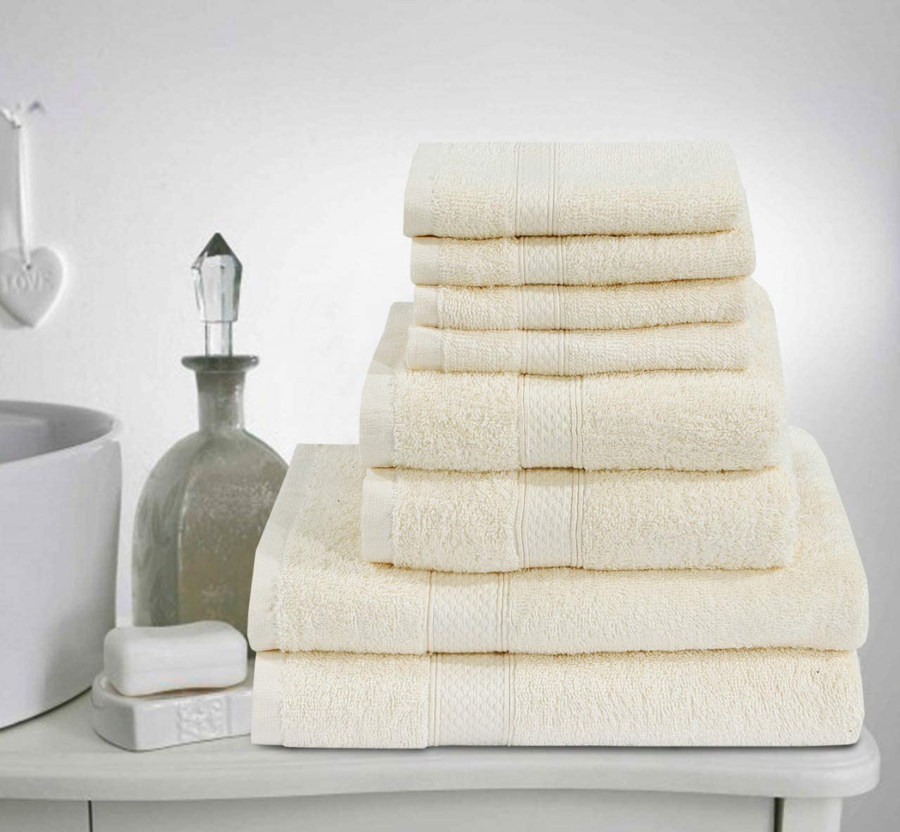thumbnail image 2 of Imperial 100% Cotton Stripe Bath Towel Set: 550GSM Soft Sheet, Hand & Bath Towel 2 of 5